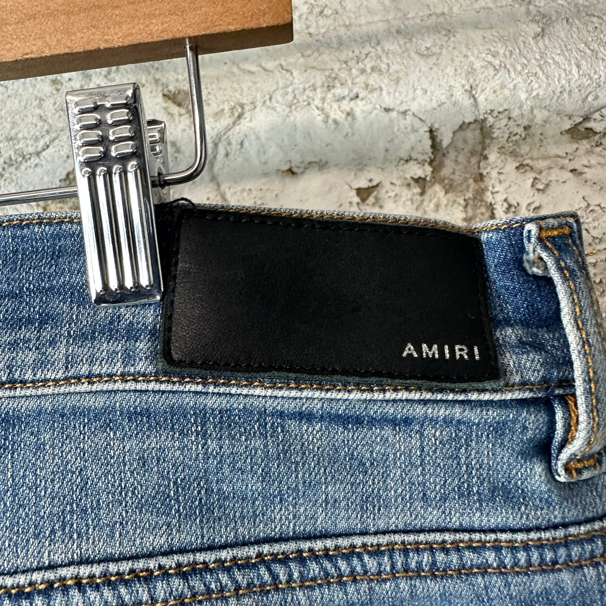 Amiri Distressed Side Spell Blue Denim Jeans Sz 38