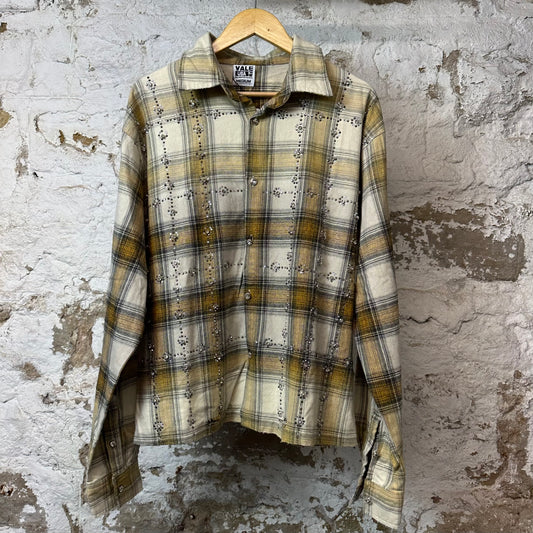 Vale Burnt Orange Cream Rhinestone Flannel Sz M