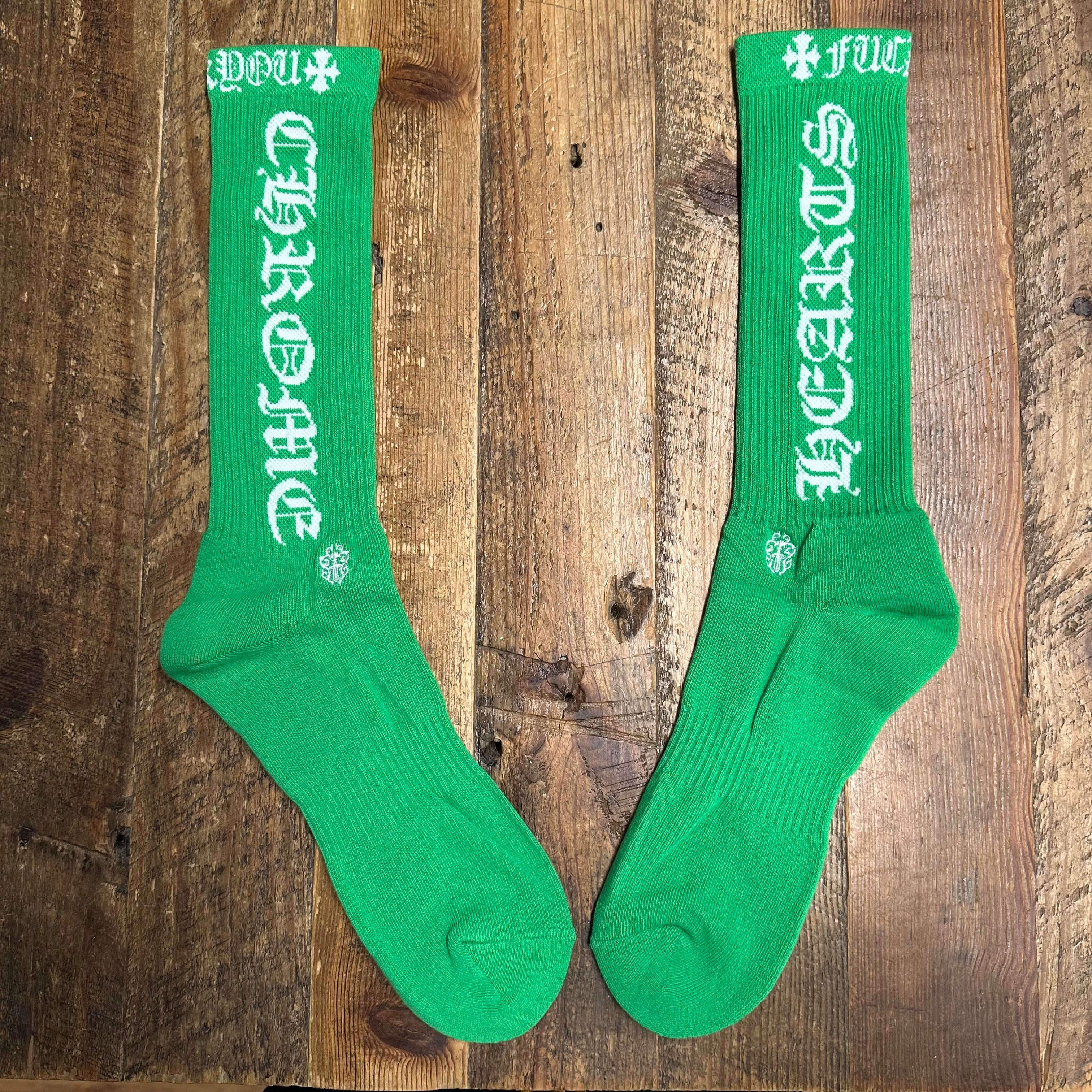 Chrome Hearts White Spell Green Socks DS