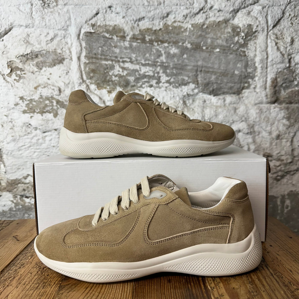 Prada Americas Cup Beige Suede Sneaker Sz 7