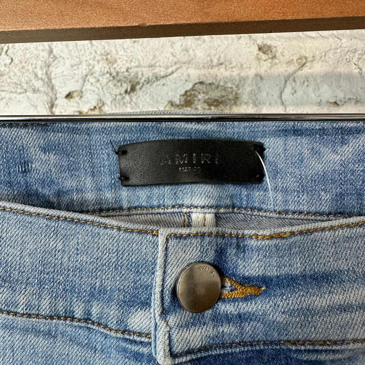 Amiri MX1 Grey Suede Light Blue Denim Jeans Sz 38