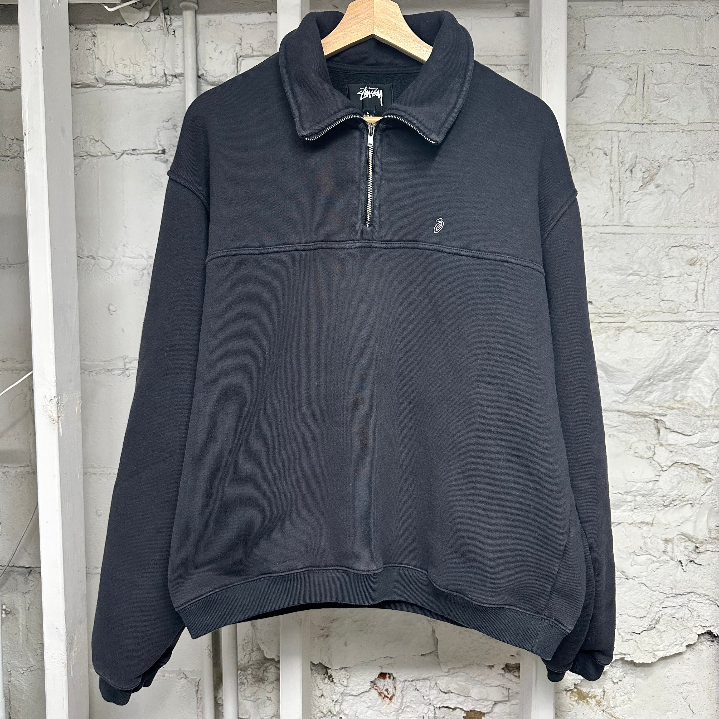 Stussy 1/4 Zip Black Embroidered Logo Sz L