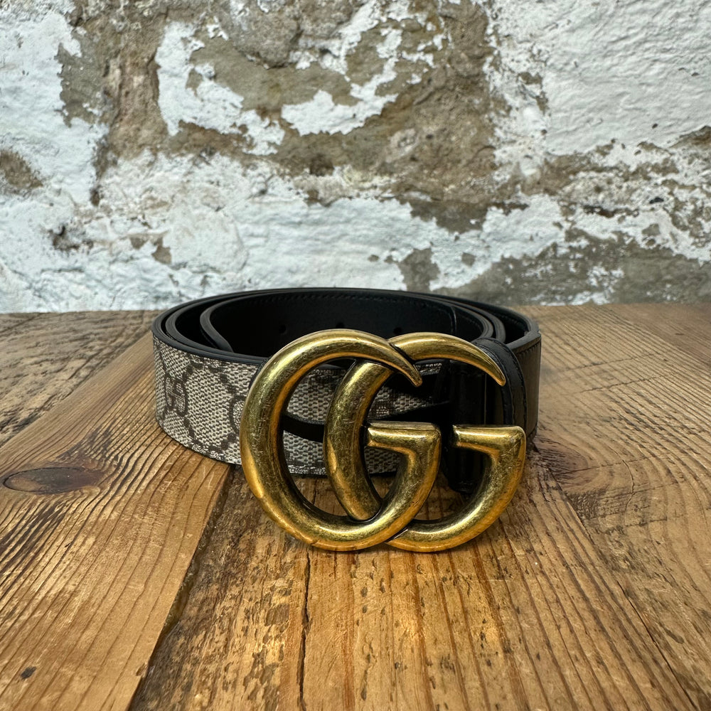 Gucci GG Monogram Gold Buckle Belt Sz (90/36) (Womens)