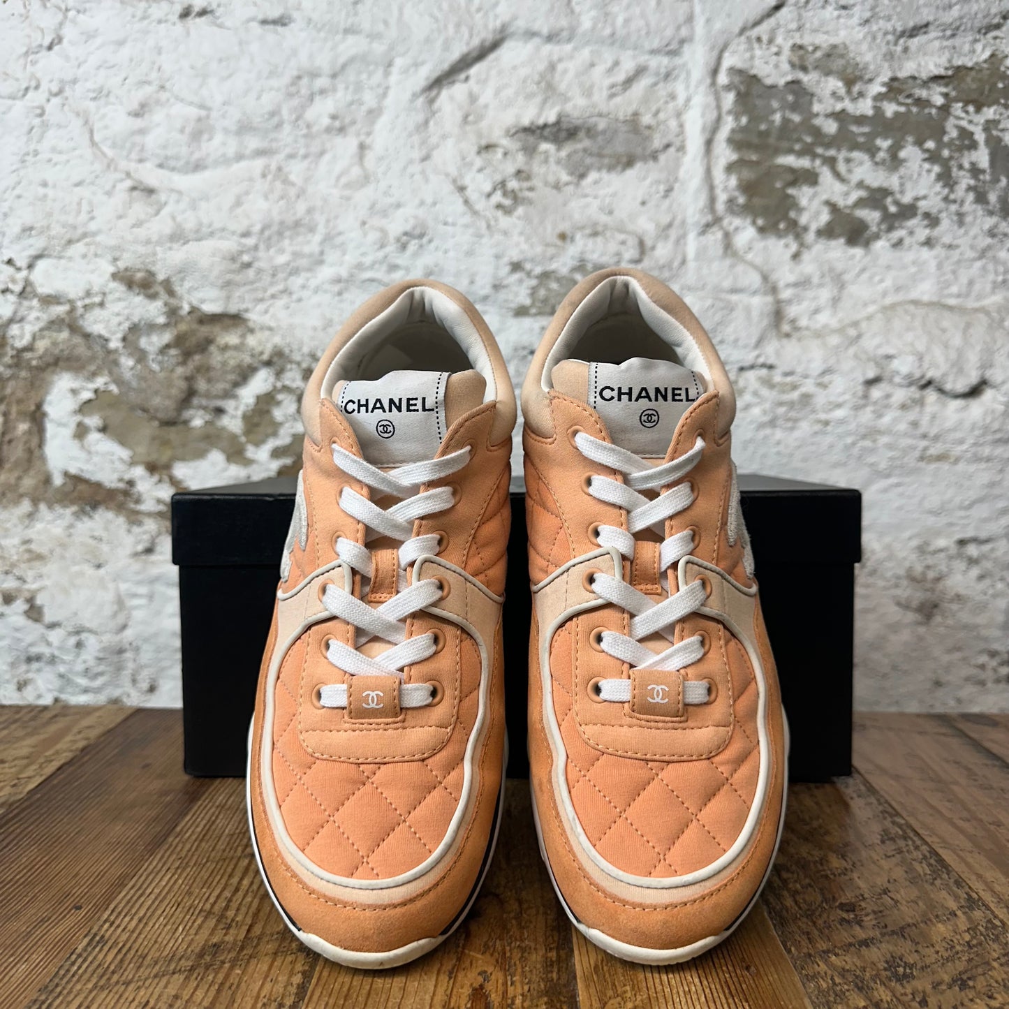 Chanel CC Salmon White Trainer Sneaker Sz 6.5 (39.5)