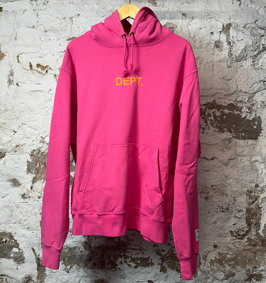 Gallery Department Yellow Logo Hoodie Pink Sz L