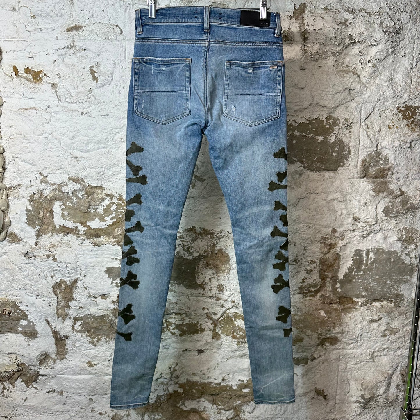 Amiri Green Camo Bones Blue Denim Jeans Sz 28