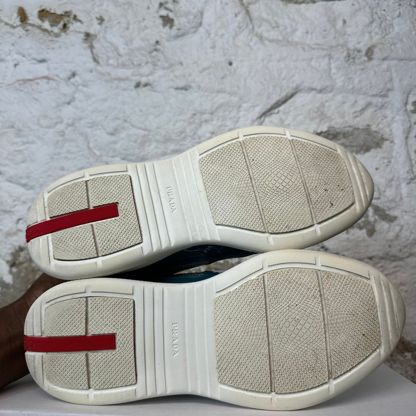 Prada Americas Cup Teal Green Patent Sneaker Sz 7