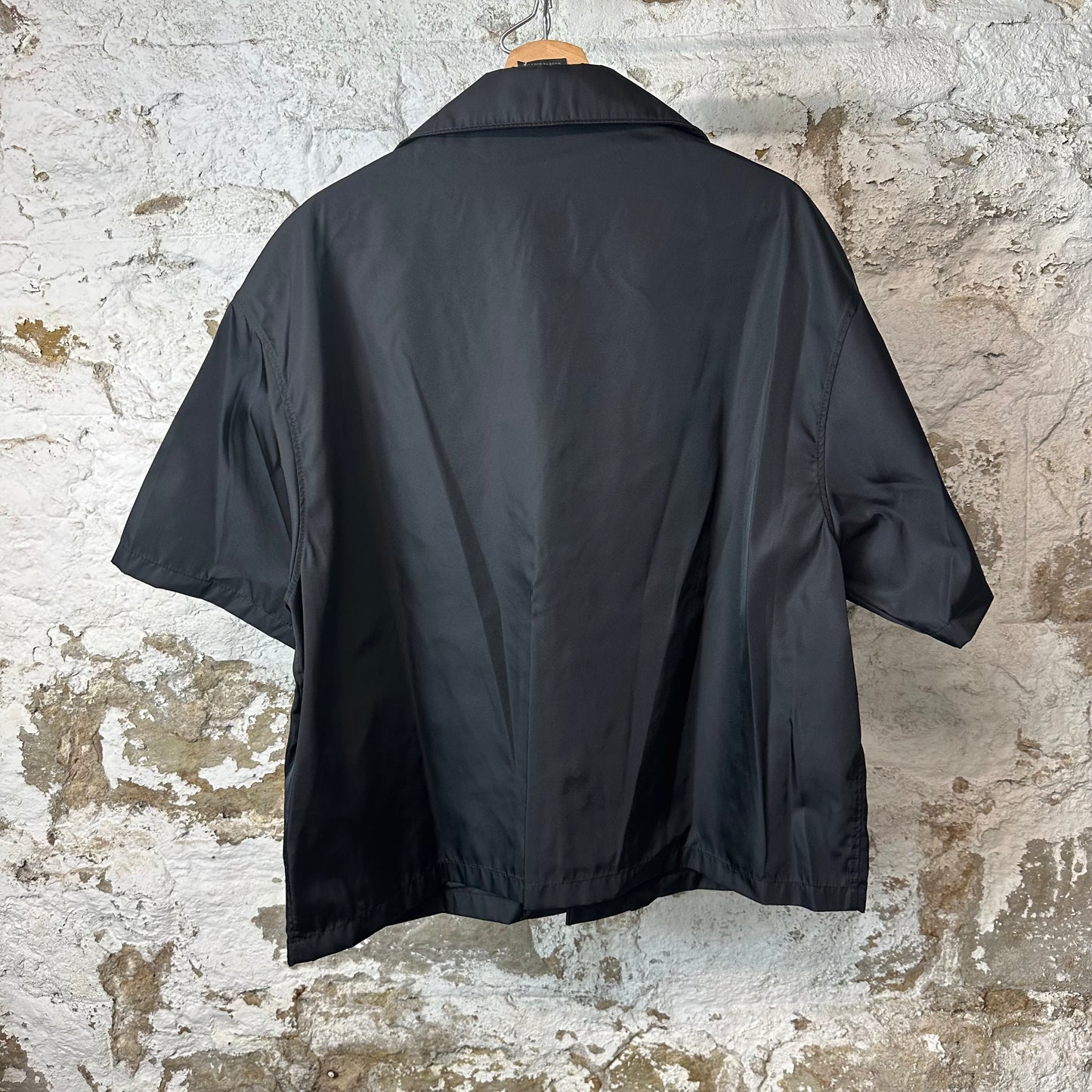 Prada Renylon Button Up Camp Shirt Black Sz S