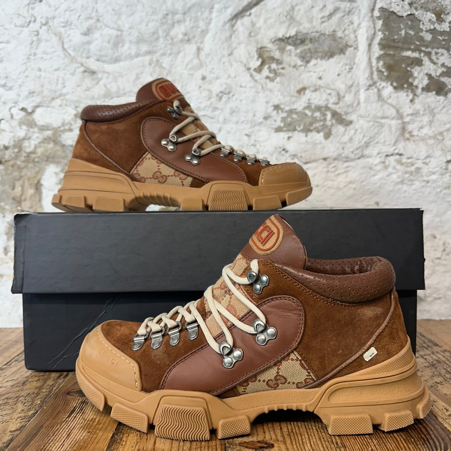 Gucci Brown GG Monogram Flashtrek Sneaker Sz 7.5
