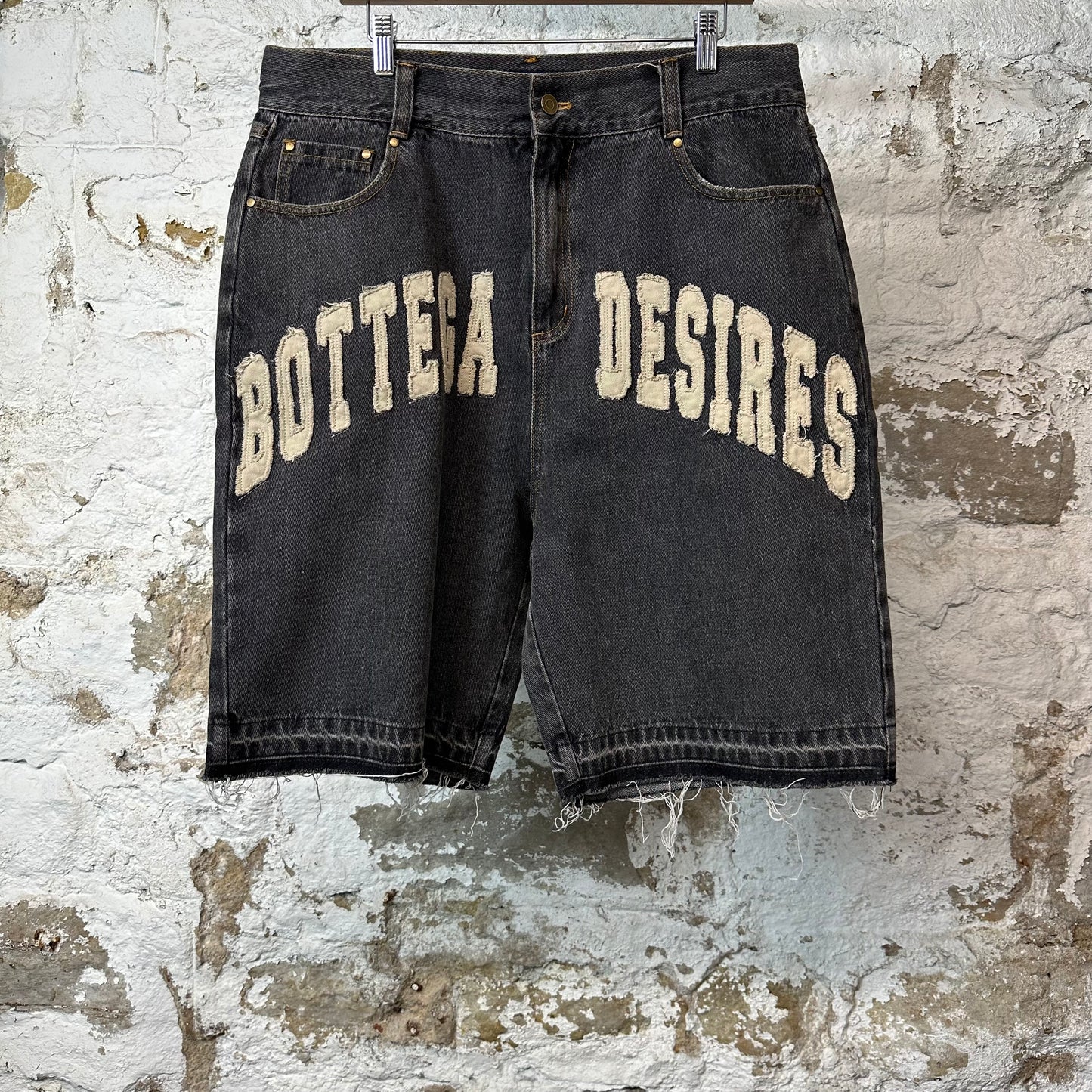 Bottega Desires Spellout Denim Jean Shorts Sz 36