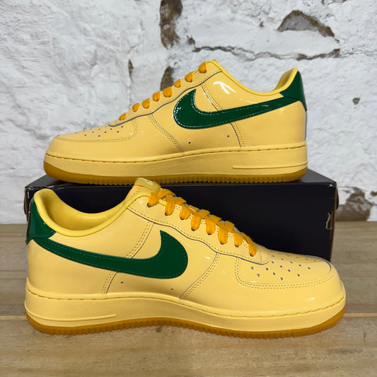 Nike Air Force 1 Low Patent Leather Topaz Gold Pine Green Sz 11 DS