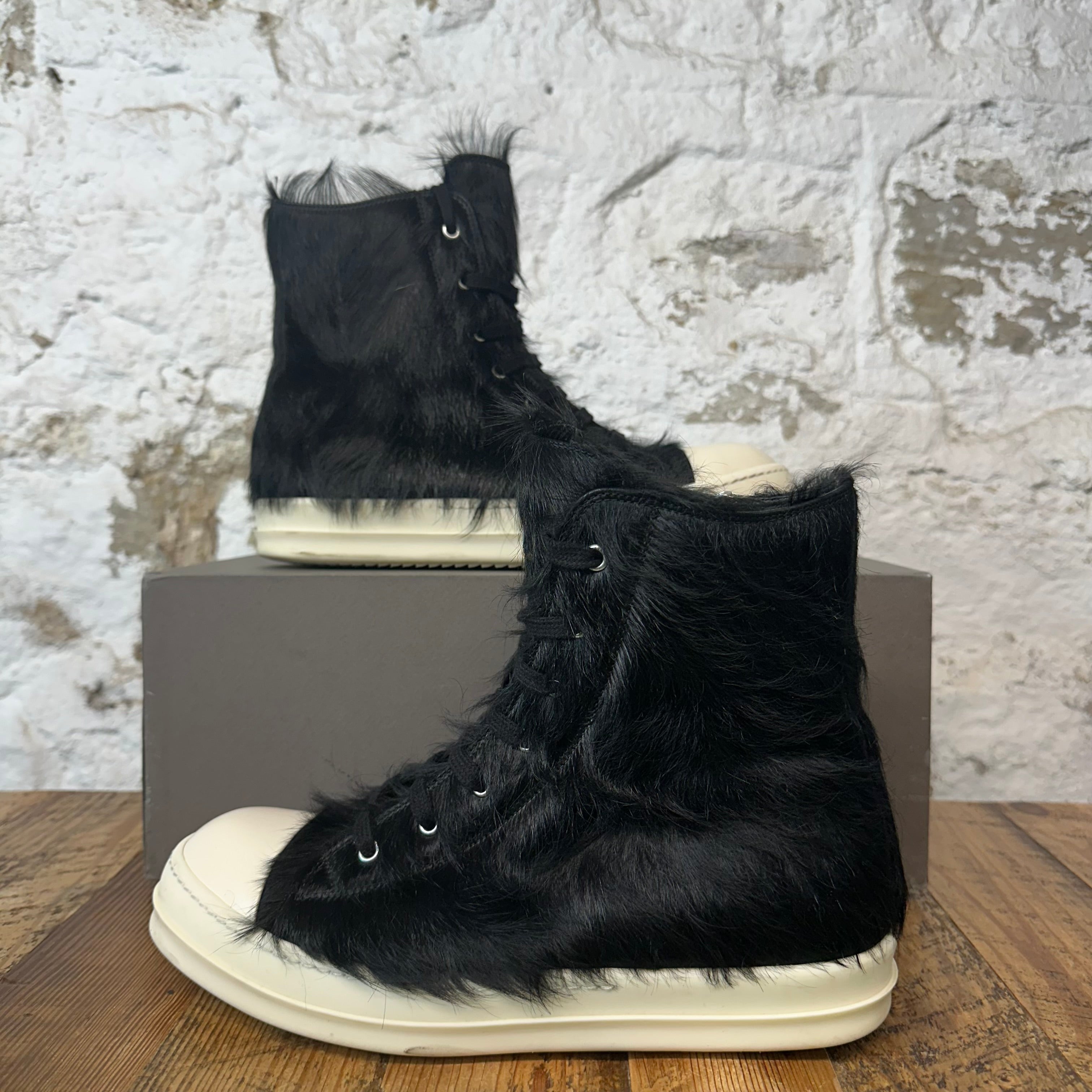 Rick Owens High Black Pony Hair Milk Sneaker Sz 10 (43)