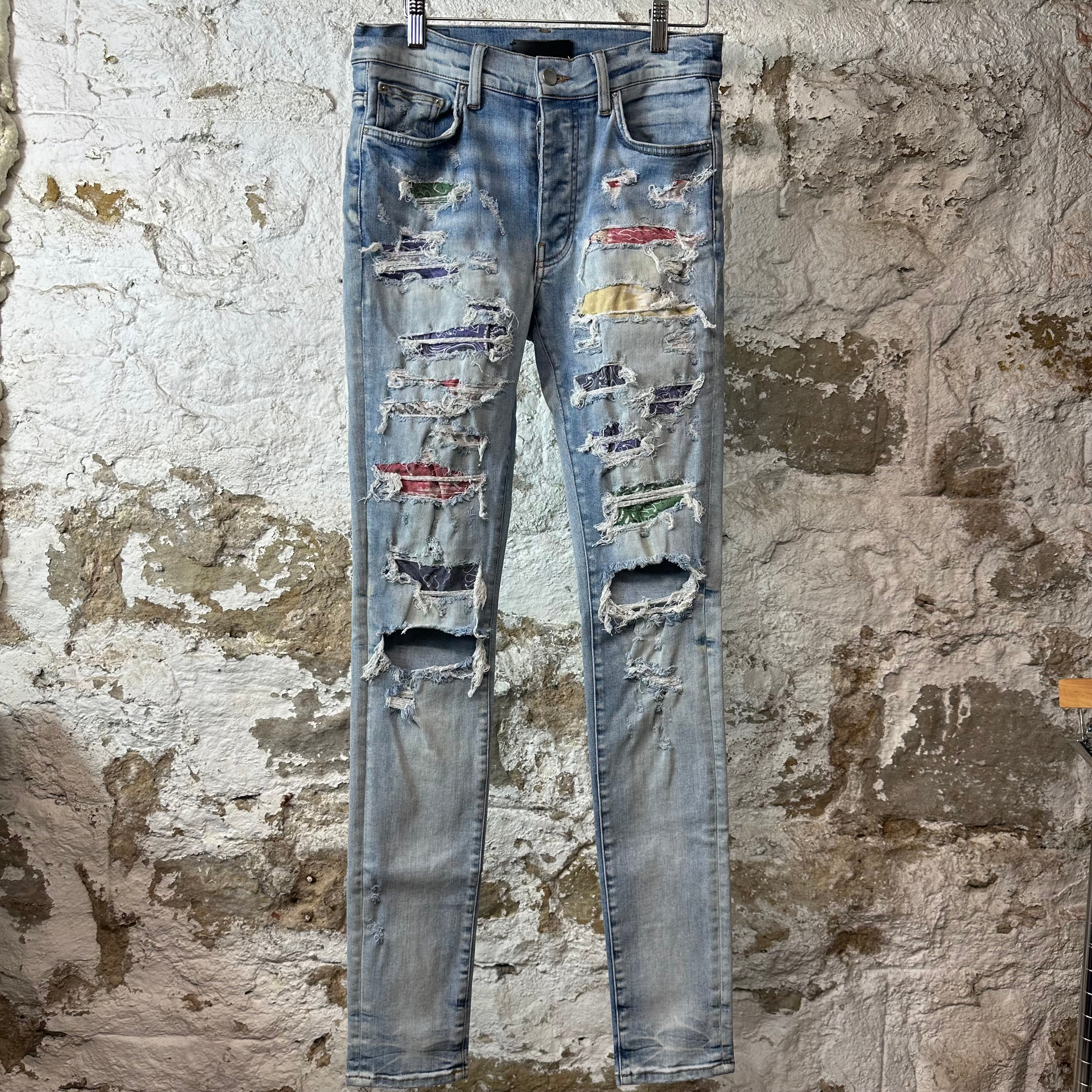 Amiri Multicolor Paisley Blue Denim Jeans Sz 30