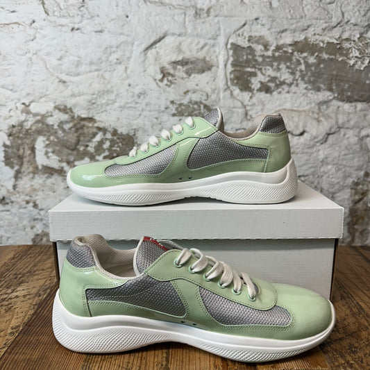Prada Americas Cup Cool Green Patent Grey White Sneaker Sz 8.5