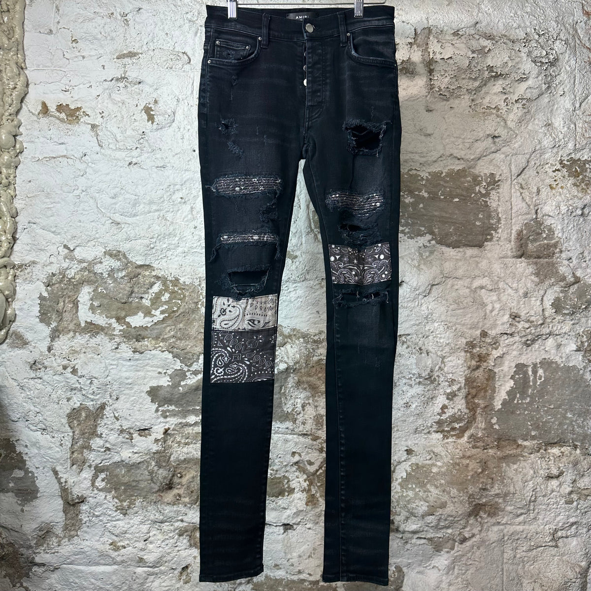 Amiri MX1 Grey Art Patch Black Denim Jeans Sz 28