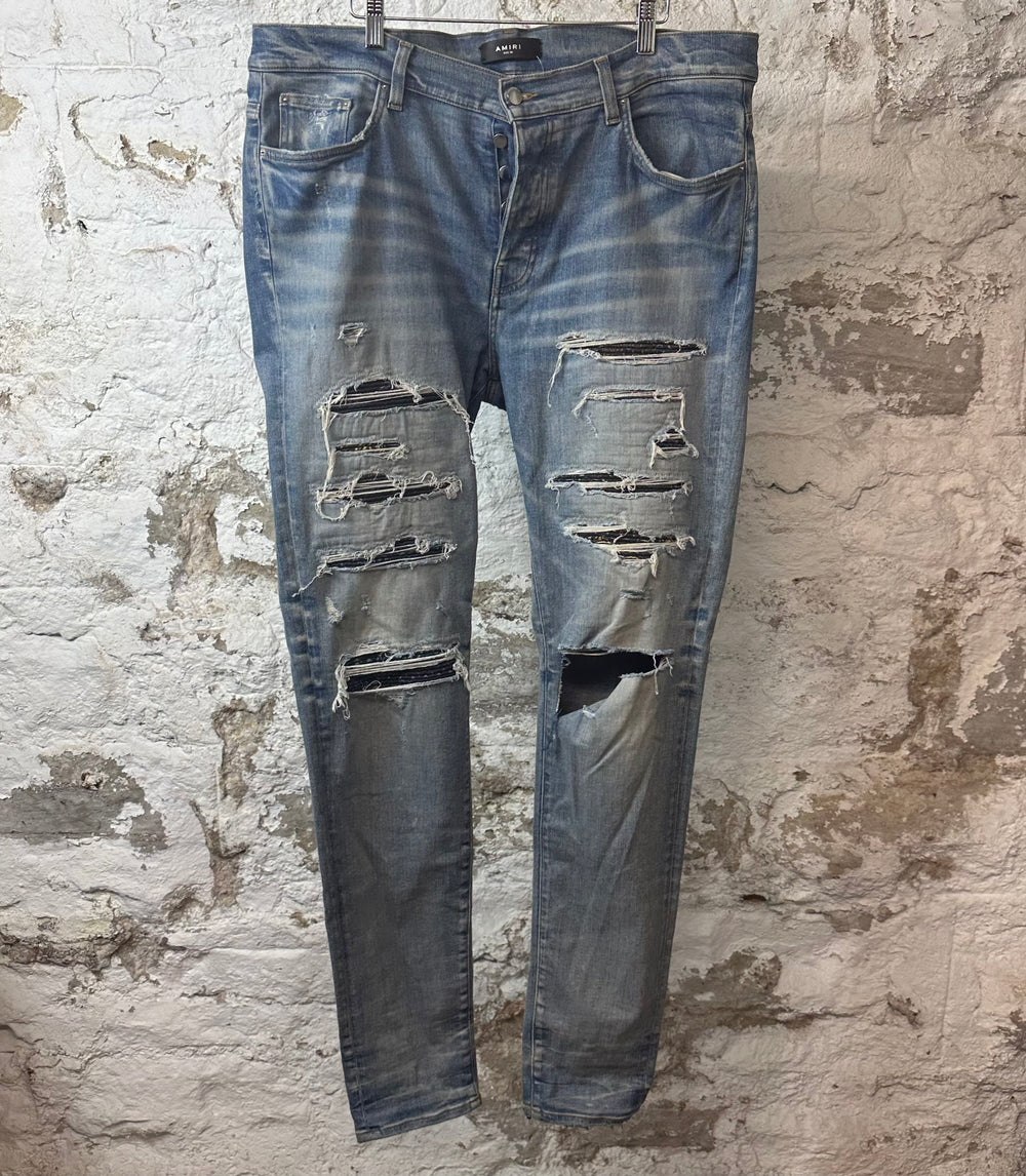 Amiri MX1 Multicolor Black Patch Blue Denim Jeans Sz 38