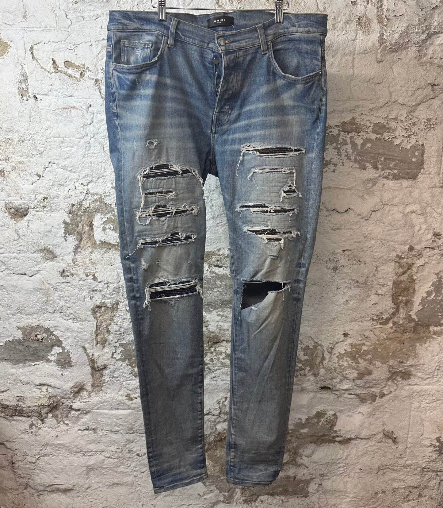 Amiri MX1 Multicolor Black Patch Blue Denim Jeans Sz 38