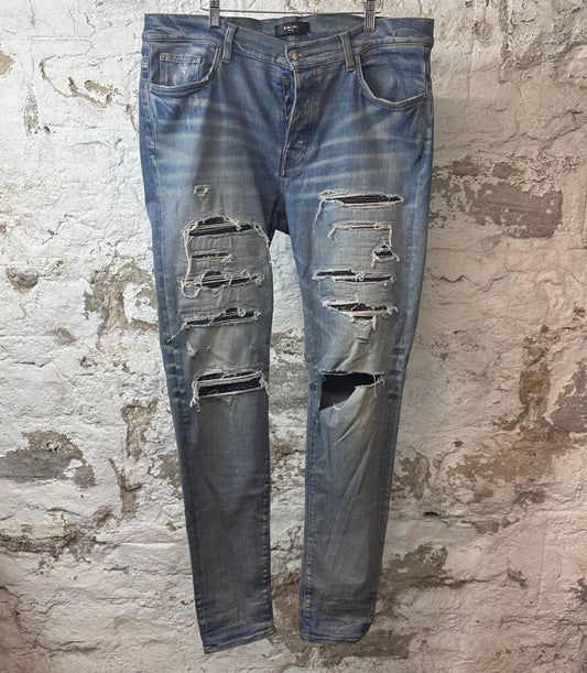 Amiri MX1 Multicolor Black Patch Blue Denim Jeans Sz 38