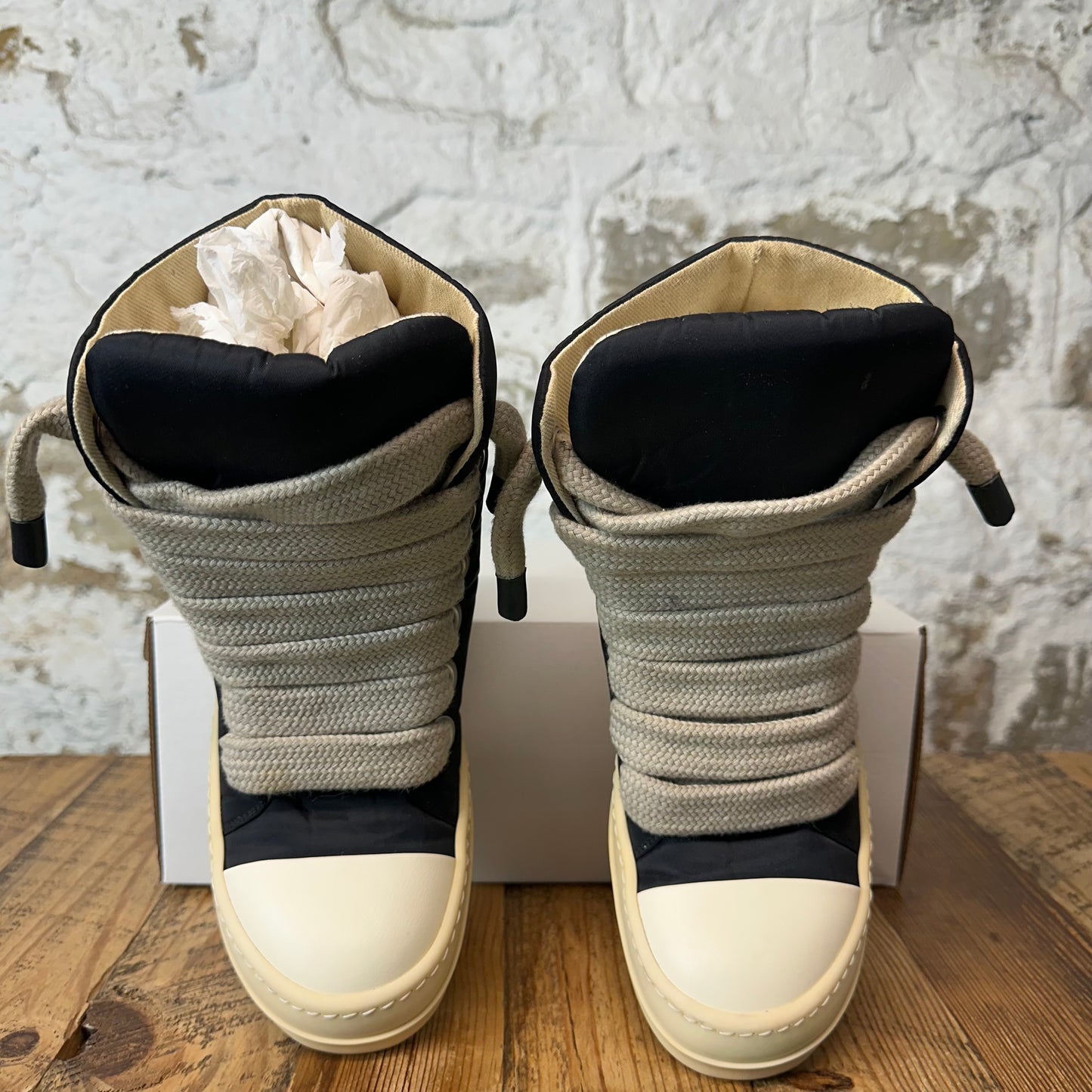 Rick Owens High Jumbo Lace Puffer Black Milk Sneaker Sz 6.5 (39.5)