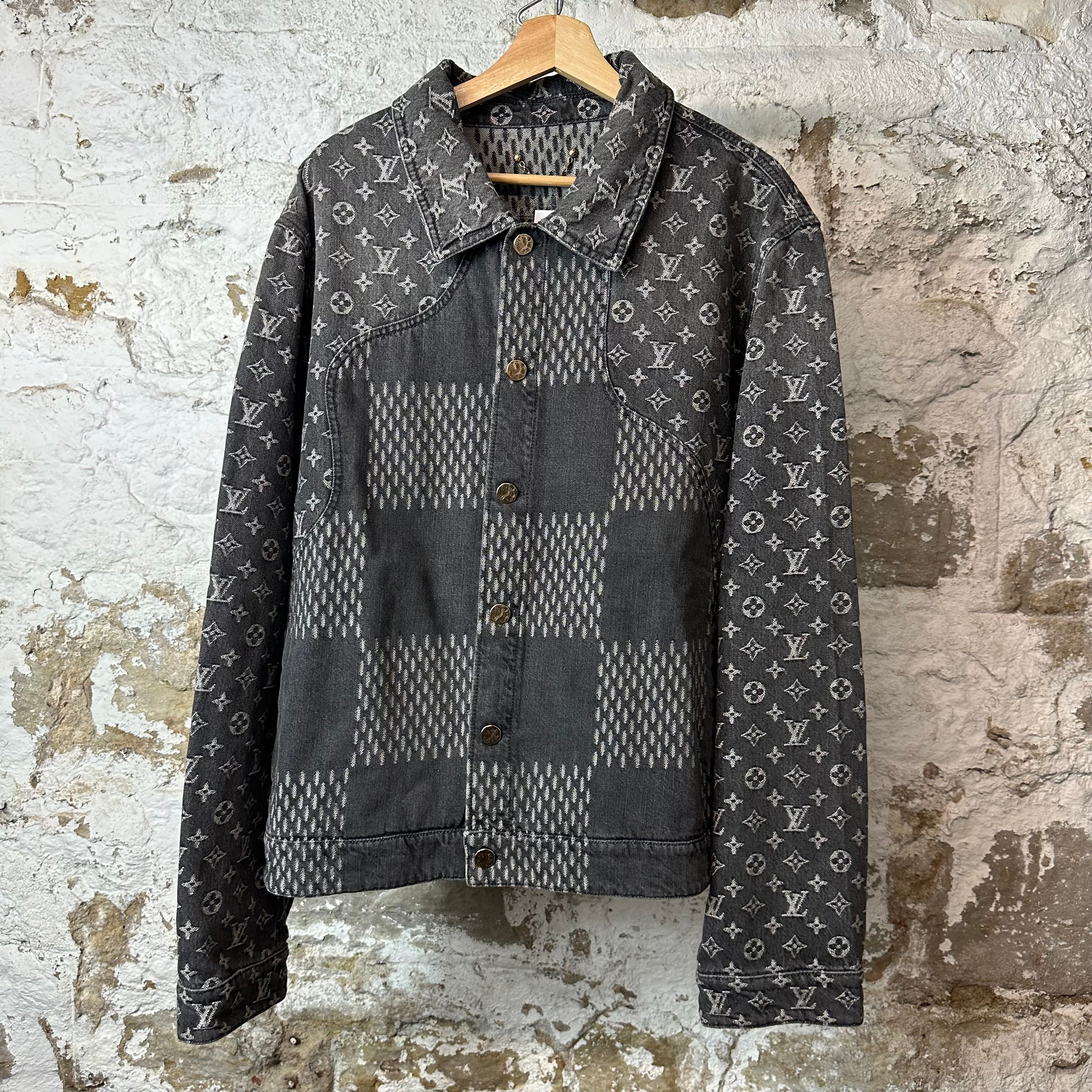 Louis Vuitton Grey Damier Monogram Waves Denim Jacket Sz XXL (56)
