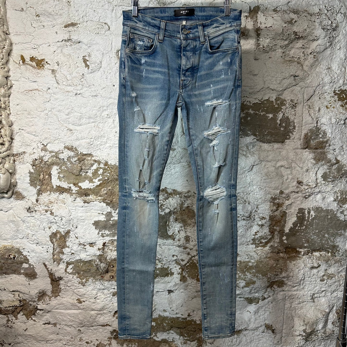 Amiri Plain Distressed Blue Denim Jeans Sz 29