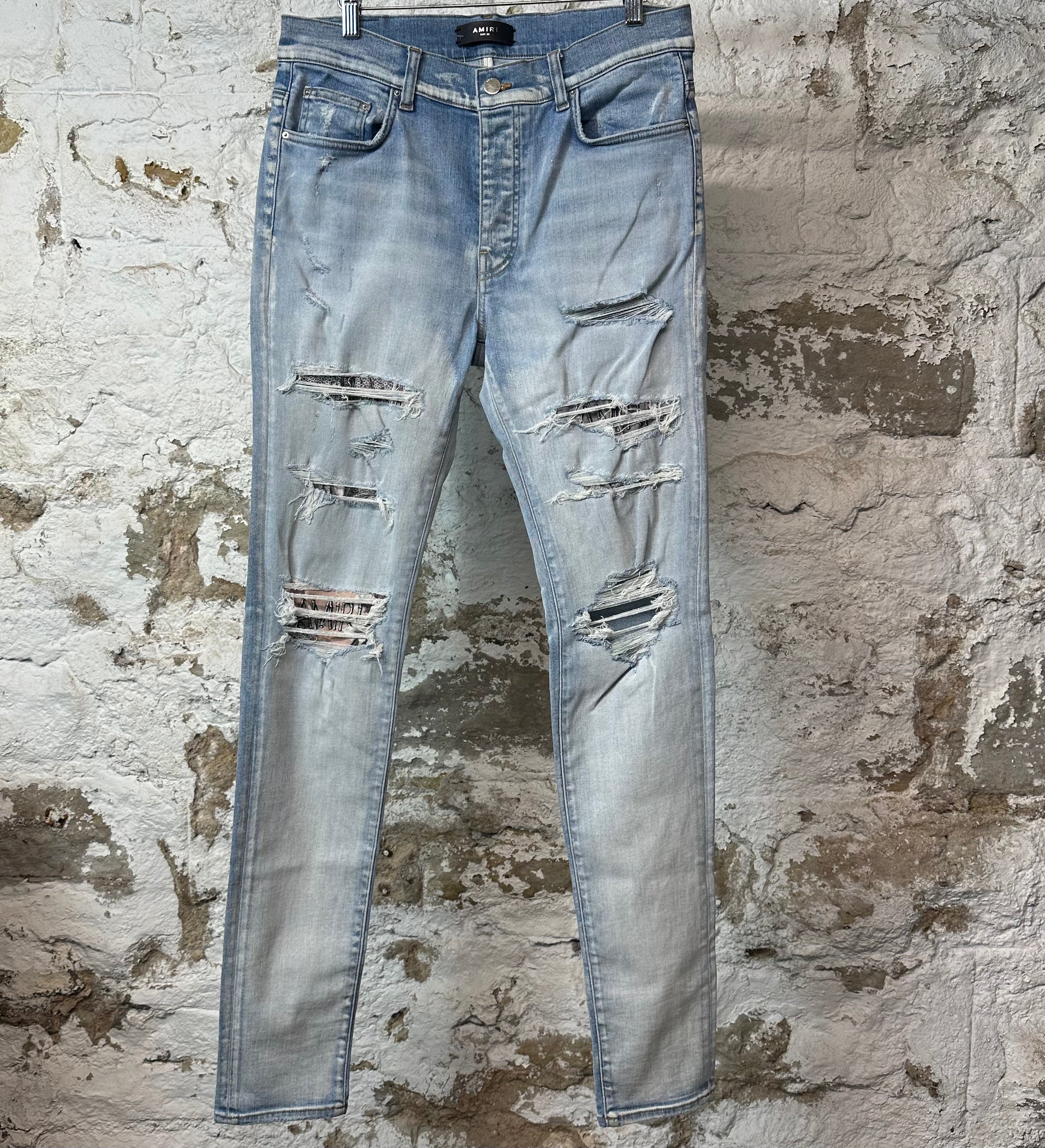 Amiri Bone Patch Light Blue Denim Jeans Sz 33
