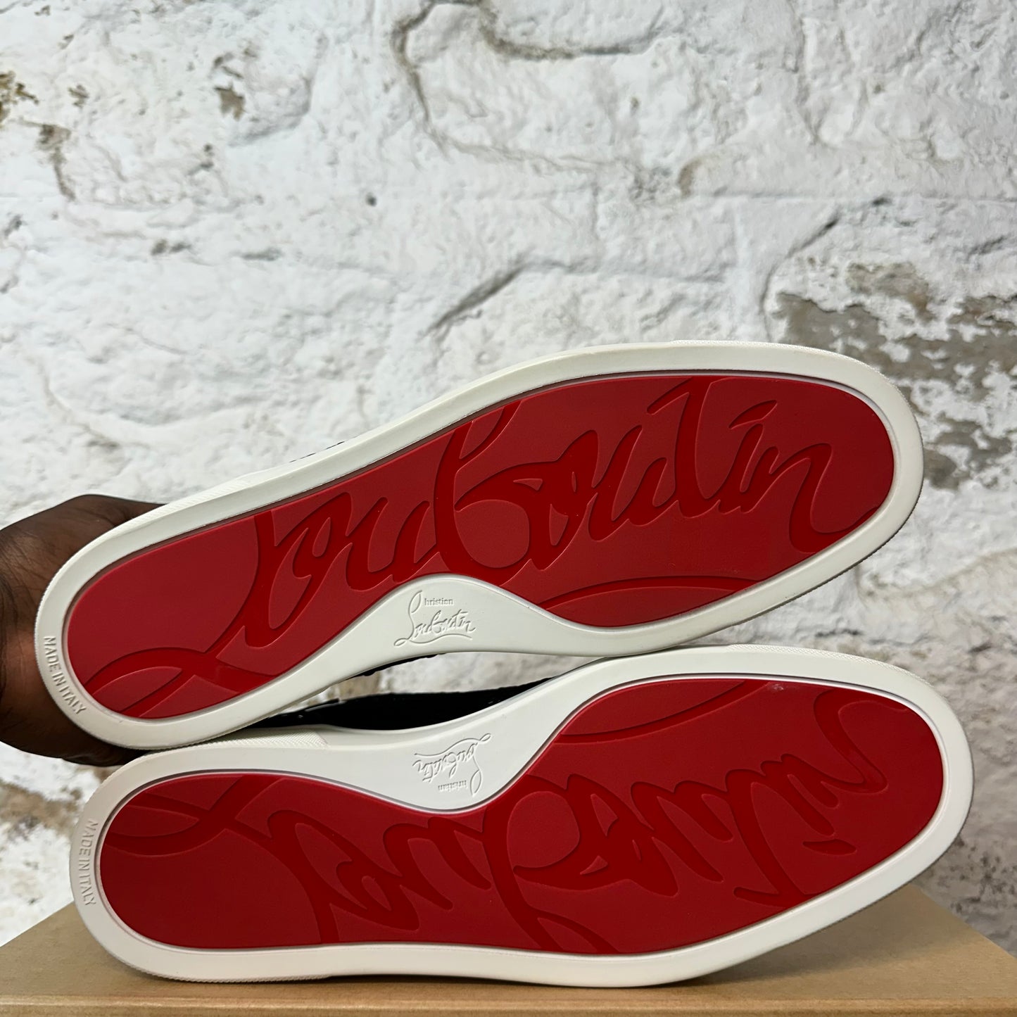 Christian Louboutin High Black Sequen Spike Sneaker Sz 11.5 (44.5) DS