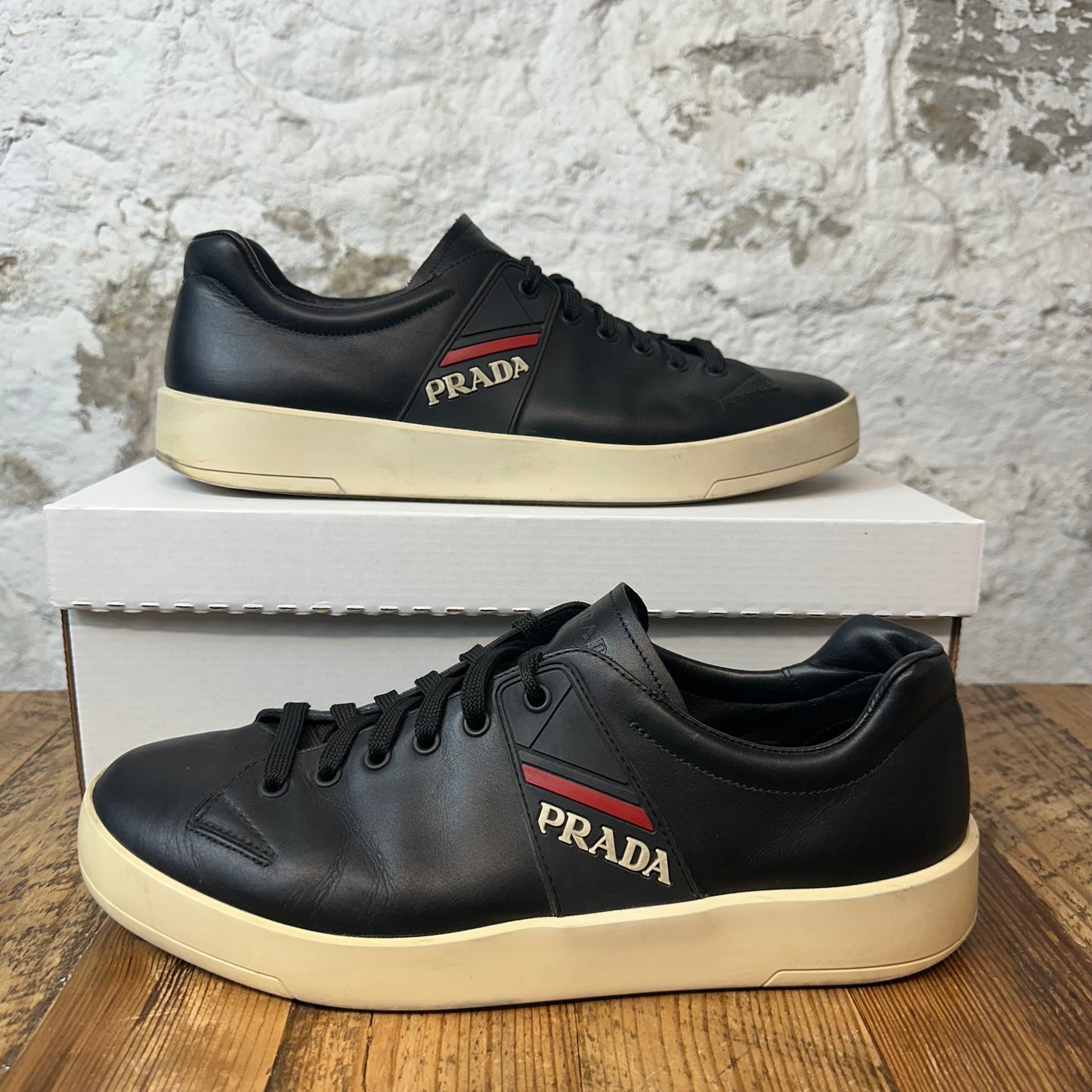 Prada Sport Black Leather Sneaker Sz 9.5 No Box