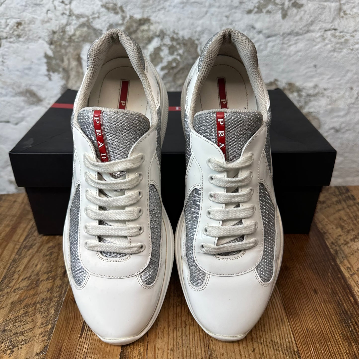 Prada Americas Cup White Patent Sneaker Sz 9.5