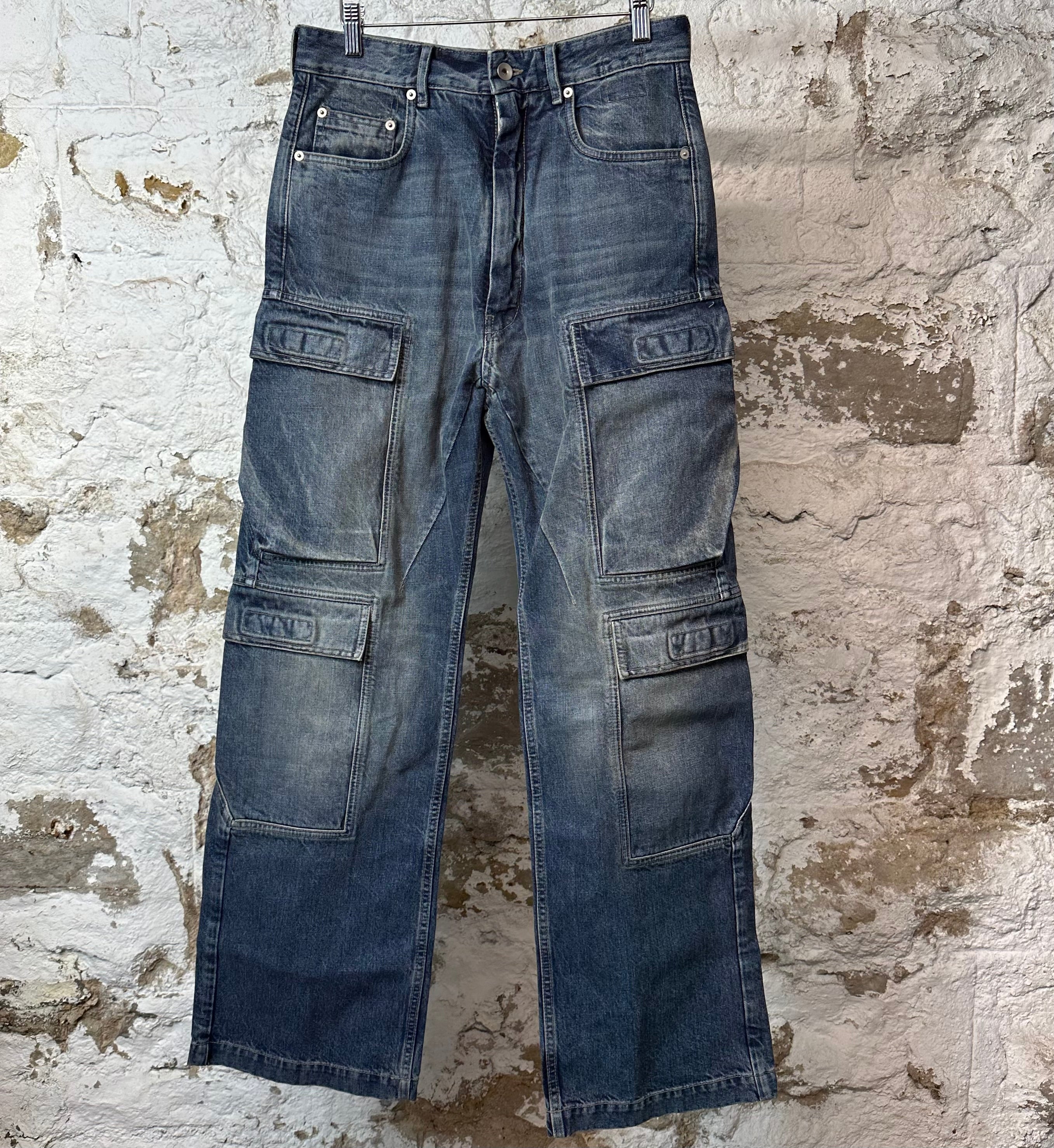 Rick Owens Double Cargo Blue Denim Jeans Sz 28