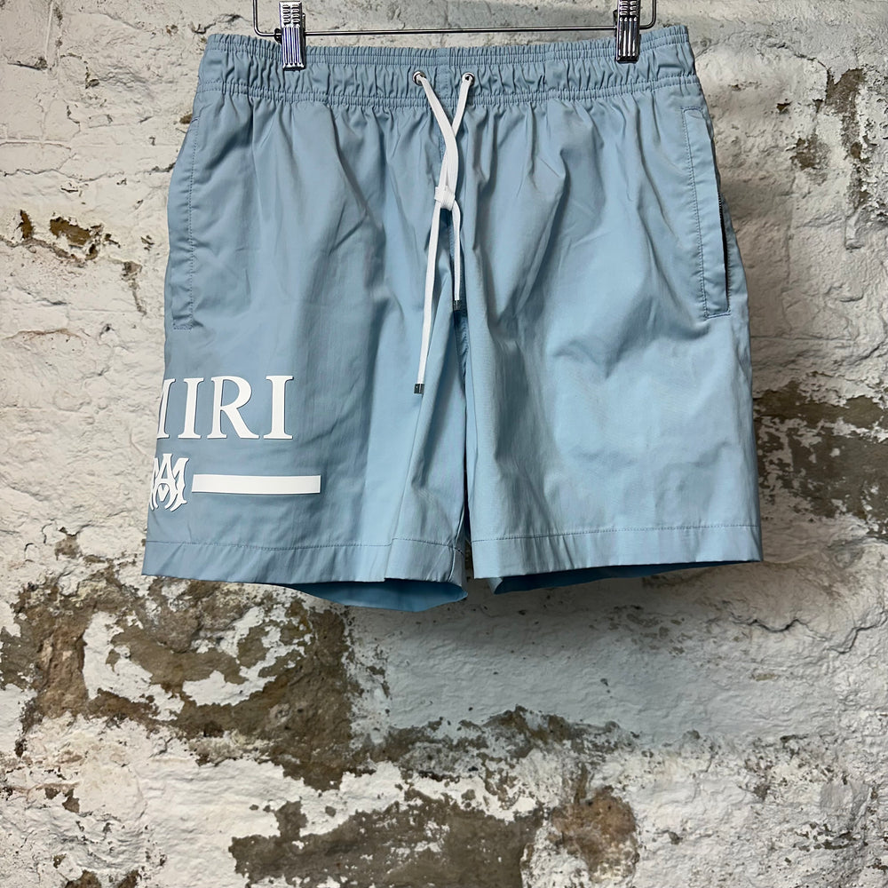 Amiri White Bar Logo Light Blue Shorts Sz M