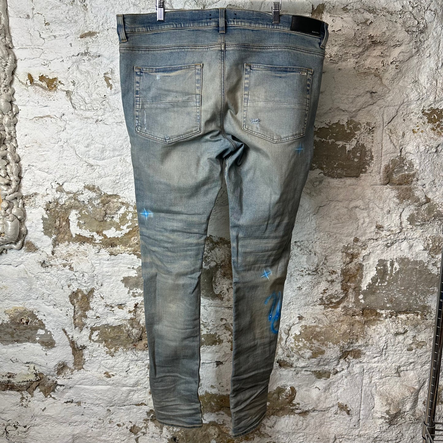 Amiri Airbrushed Logo Blue Denim Jeans Sz 38