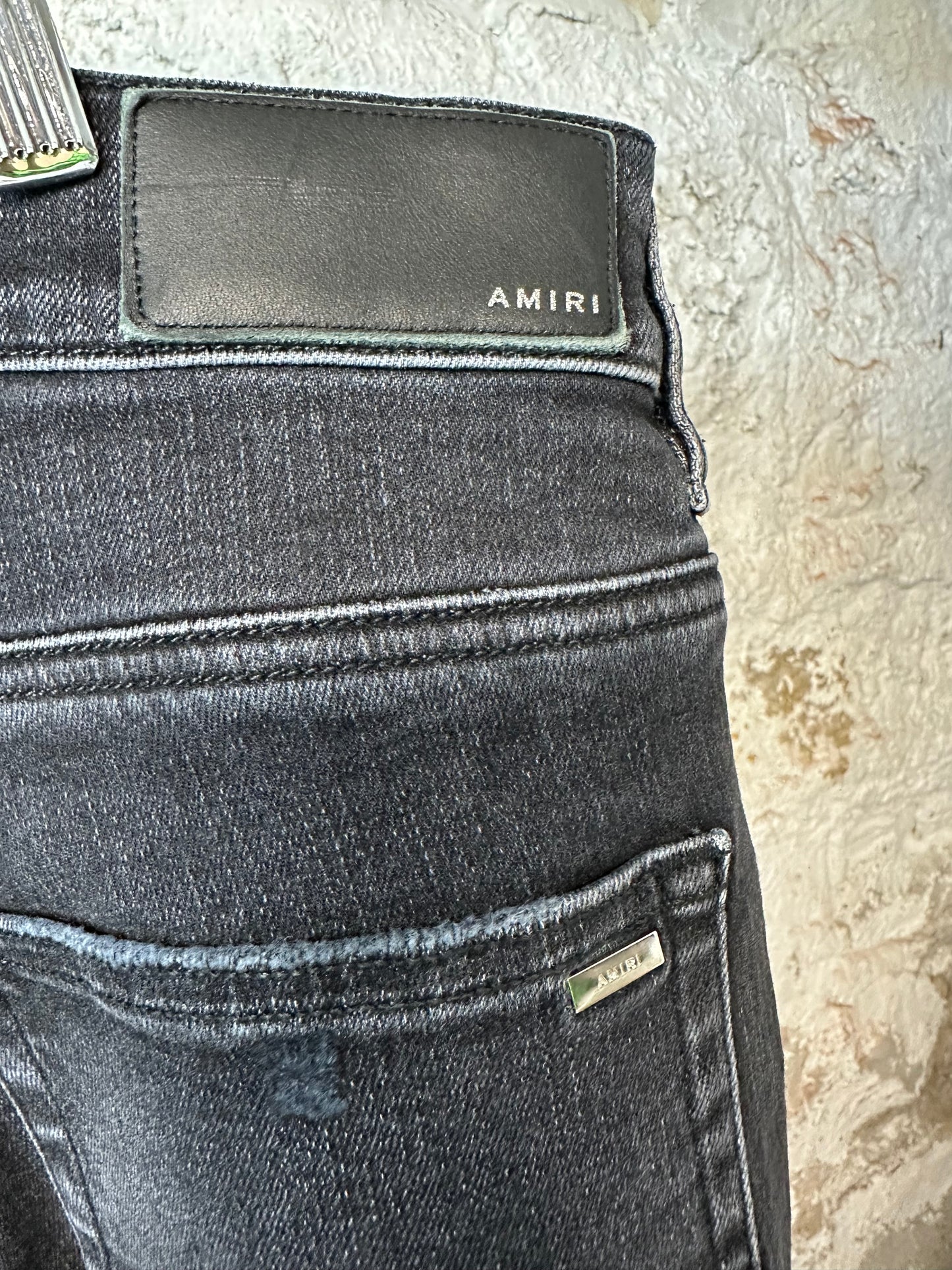 Amiri MX1 Black White Woven Black Denim Jeans Sz 34