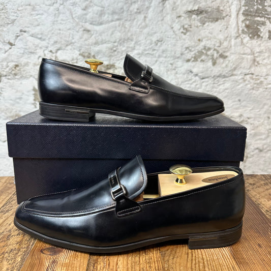 Prada Black Lether Slip On Loafers Sz 8.5