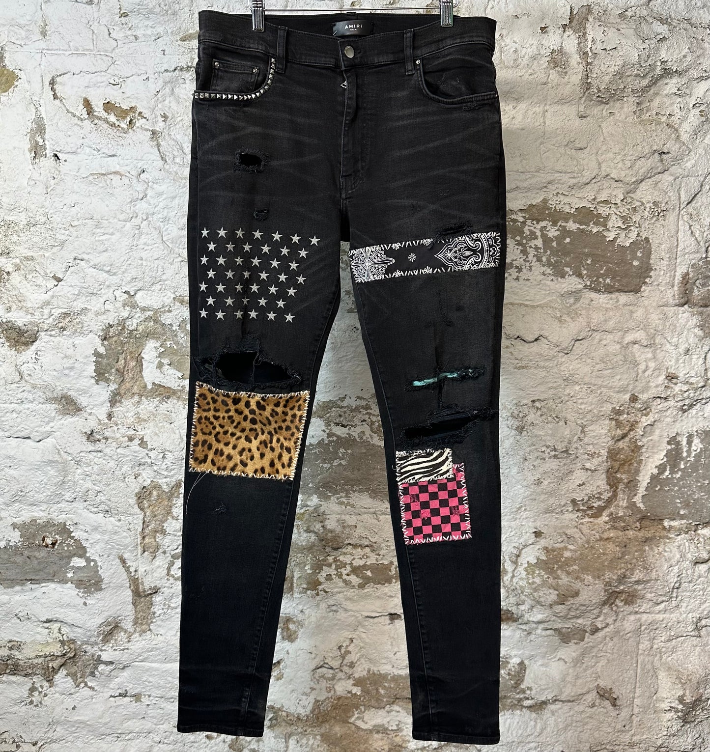 Amiri Animal Print Black Denim Jeans Sz 36