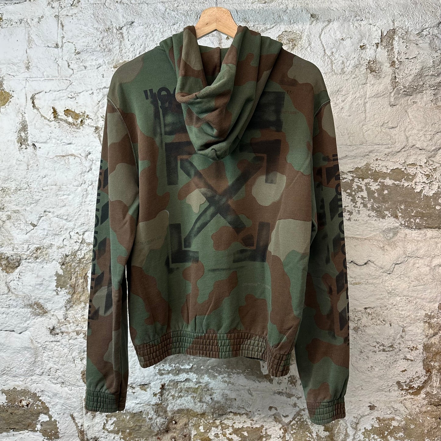 Off White Green Camo Zip Up Hoodie Sz S