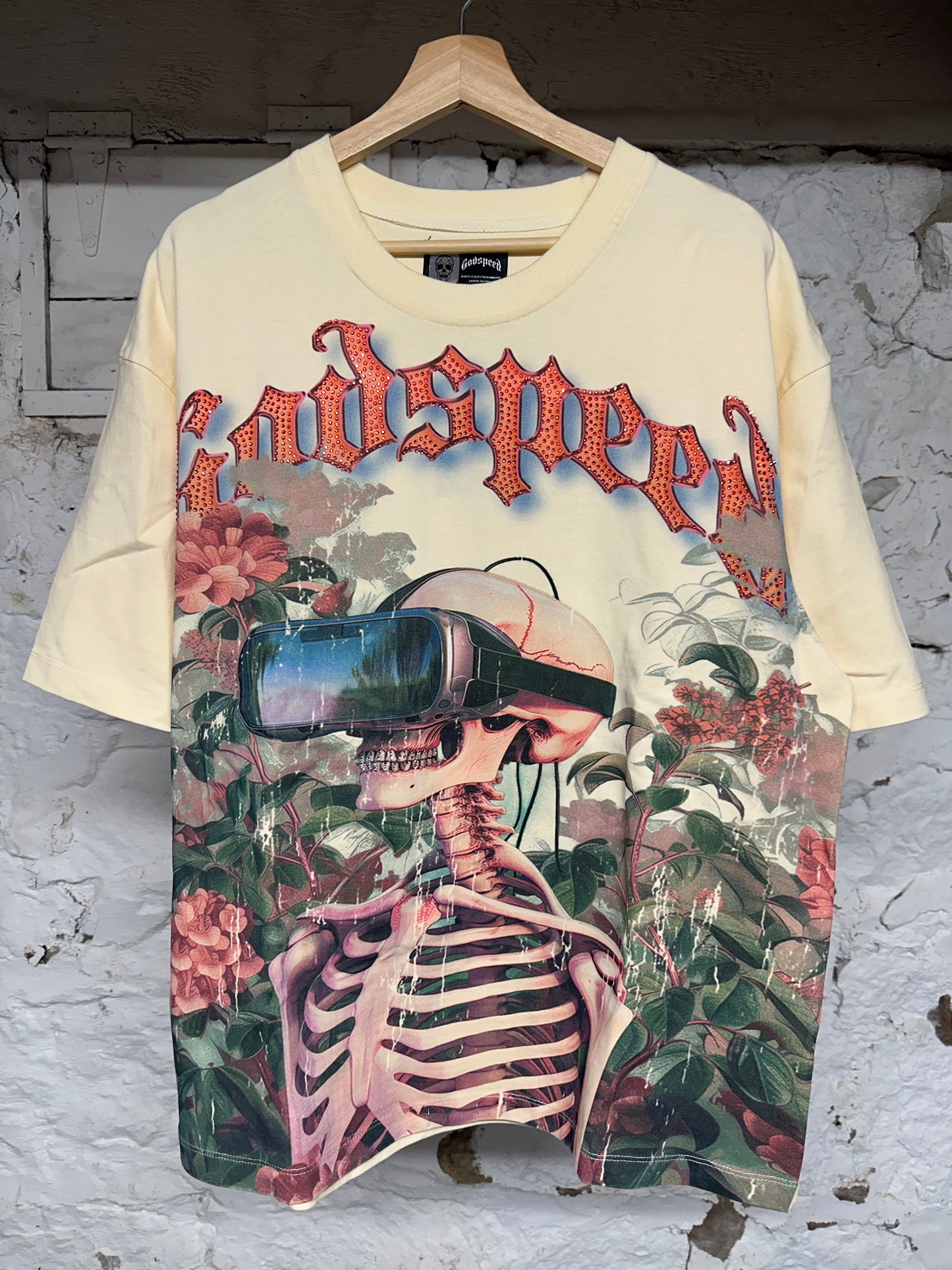 Godspeed Goggles Skeleton T-shirt Cream Sz L