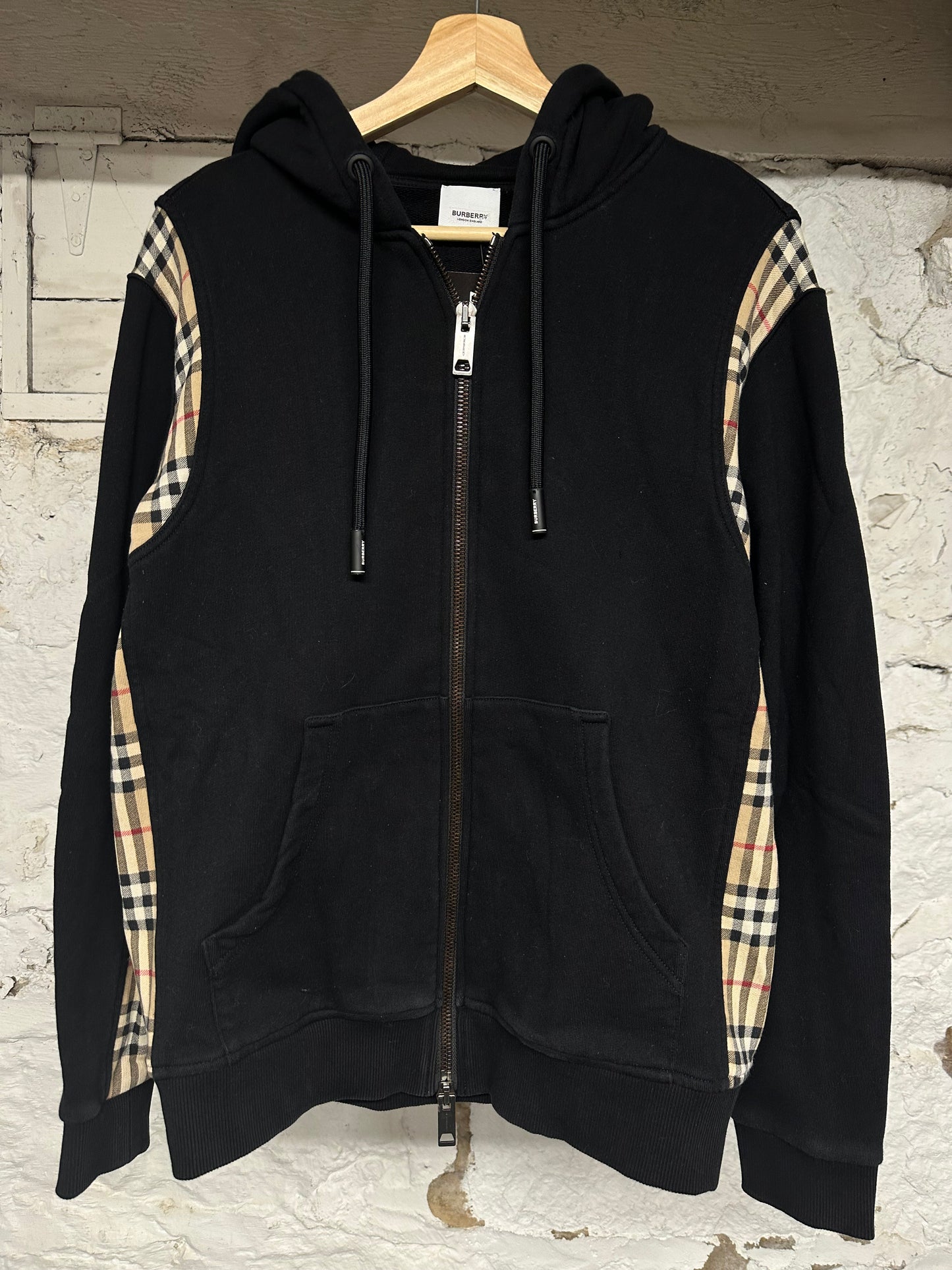 Burberry Black Plaid Stripe Hoodie Sz XS