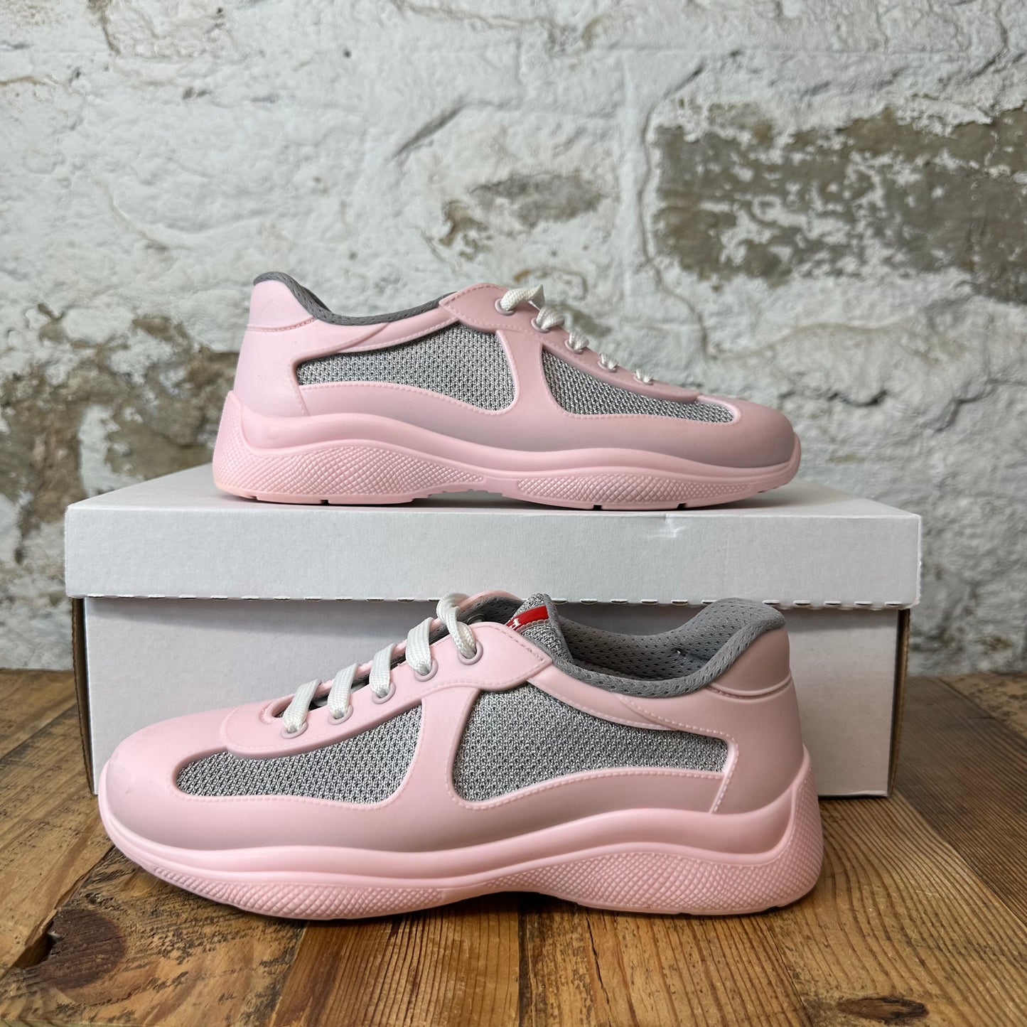 Prada Americas Cup Pink Rubber Grey Sneaker Sz 6 (38)