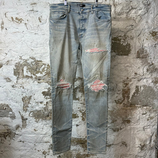 Amiri MX1 Pink White Paisley Blue Denim Jeans Sz 36