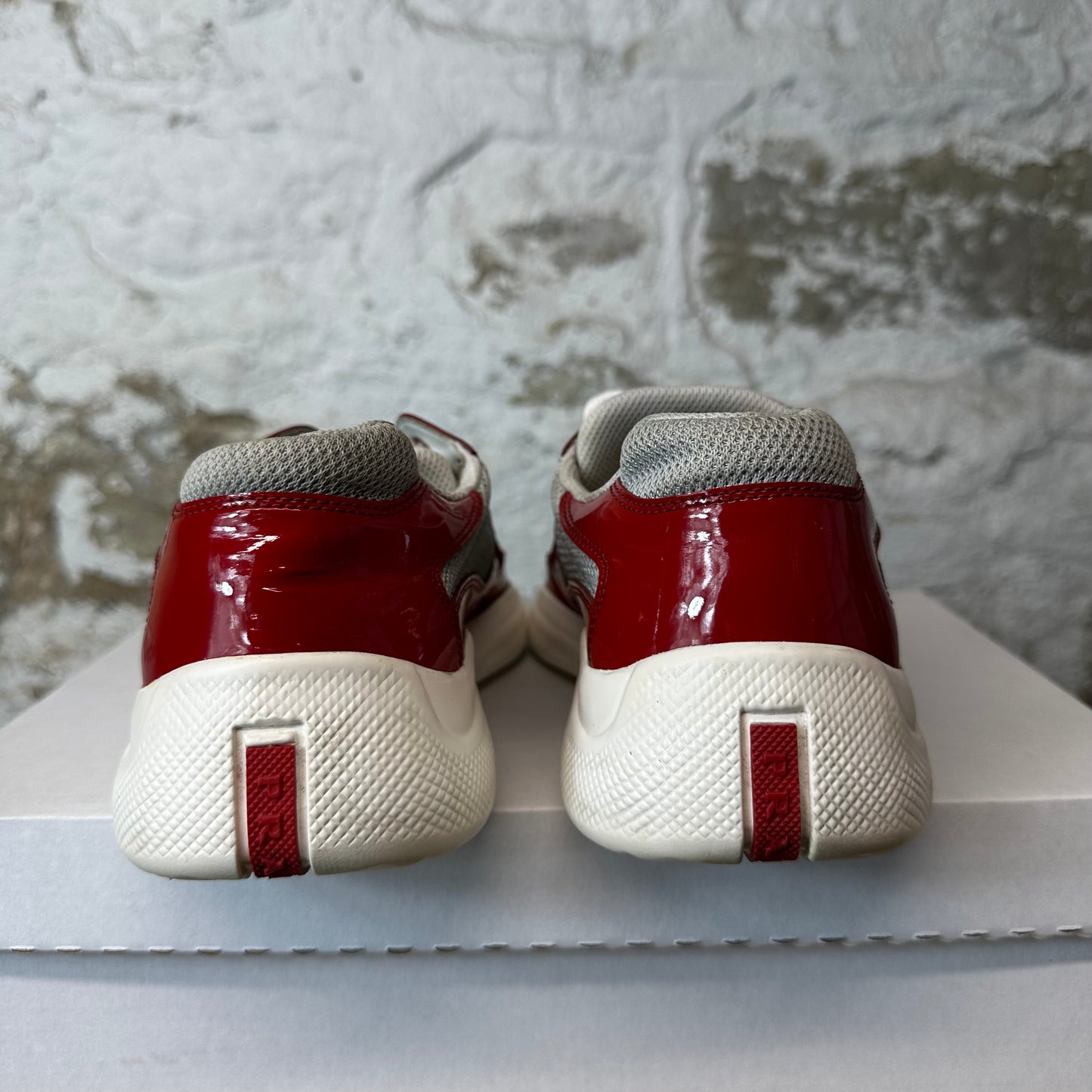 Prada Americas Cup Red Patent Grey White Sneaker Sz 6.5