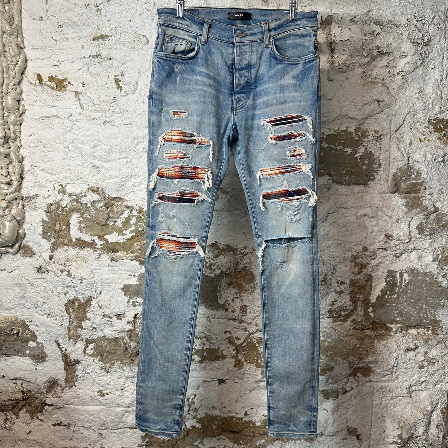 Amiri MX1 Multicolor Flannel Blue Denim Jeans Sz 31