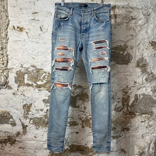 Amiri MX1 Multicolor Flannel Blue Denim Jeans Sz 31