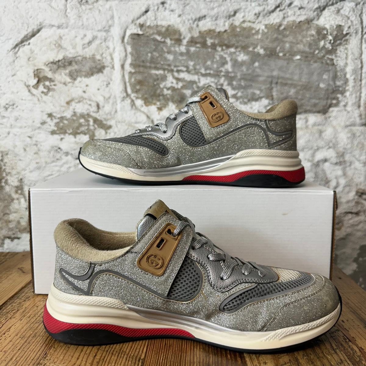 Gucci Ultrapace Silver White Sneaker Sz 6.5