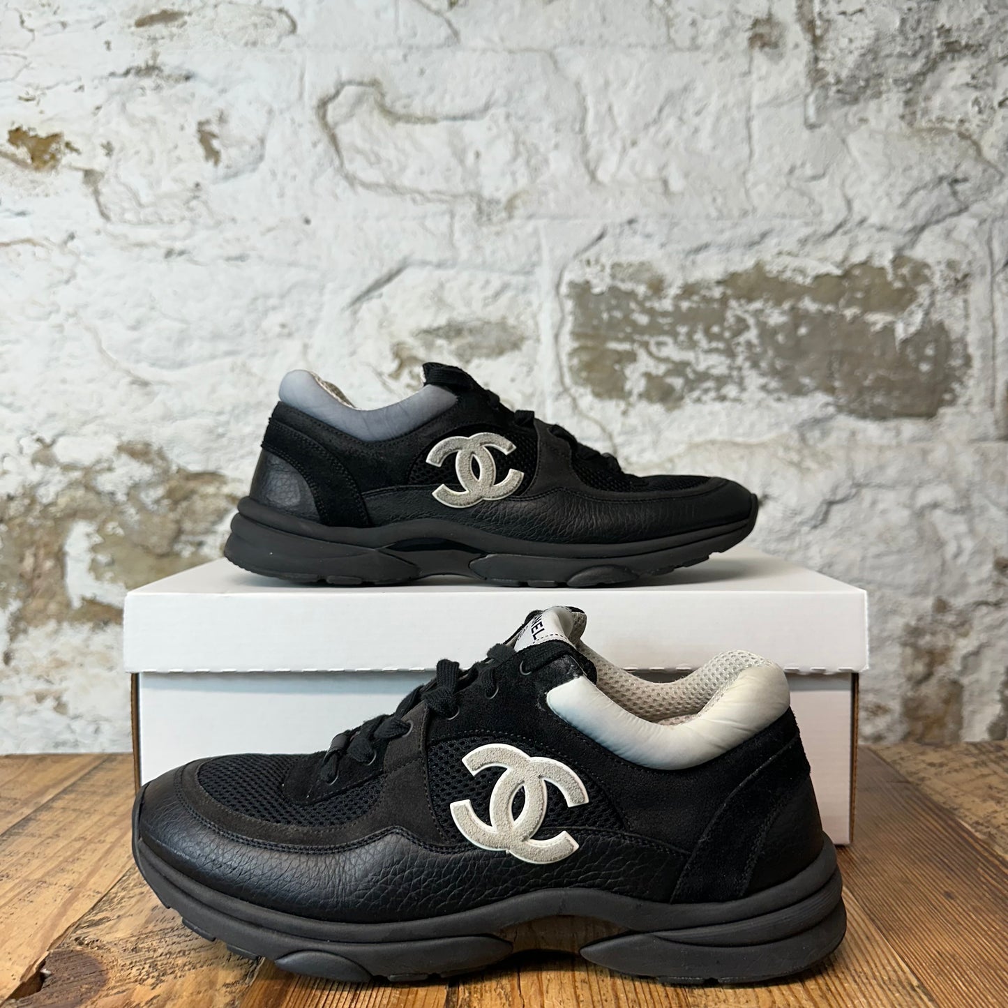 Chanel CC Black Triple Black Trainer Sneaker Sz 8.5 (41.5)