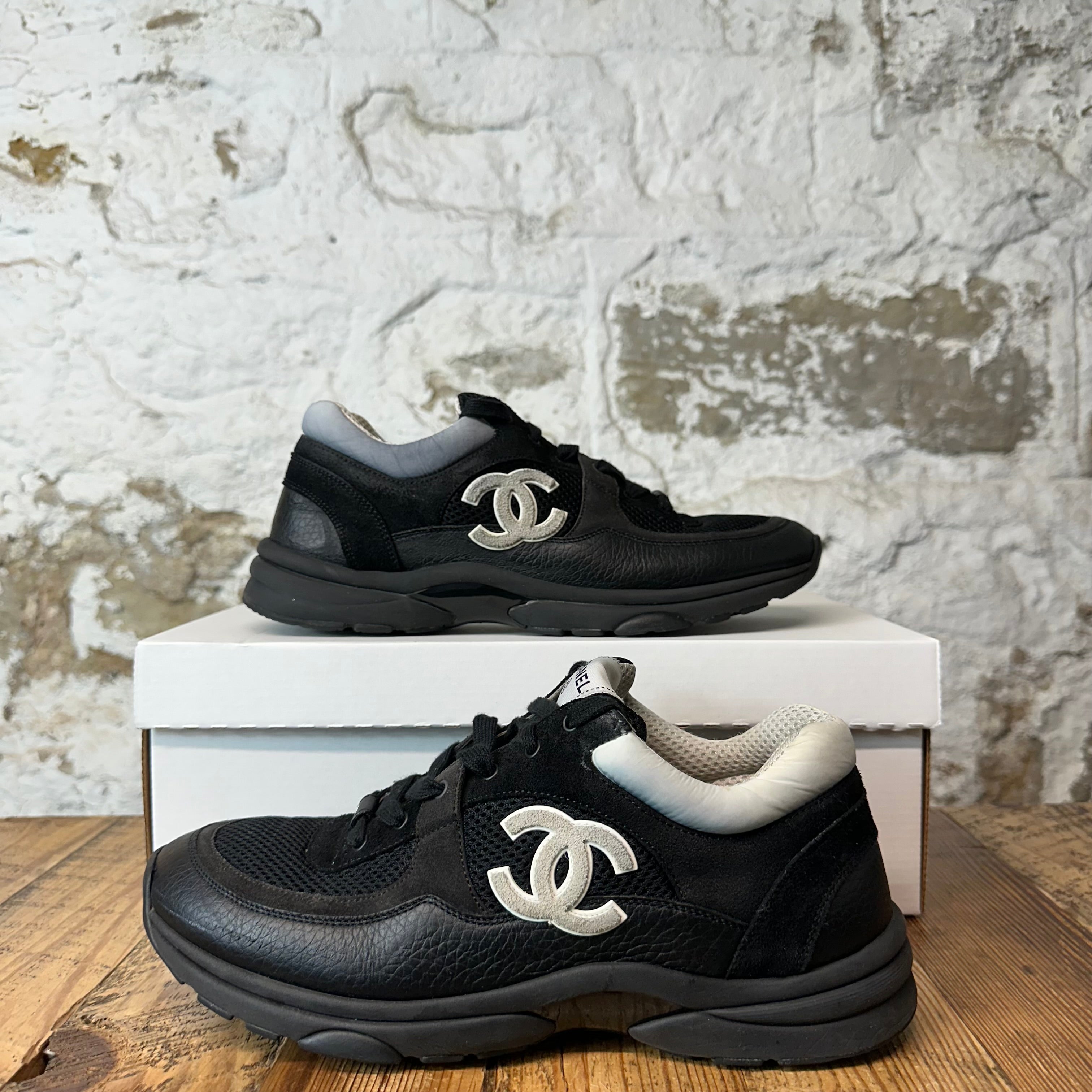 Chanel CC Black Triple Black Trainer Sneaker Sz 8.5 (41.5)