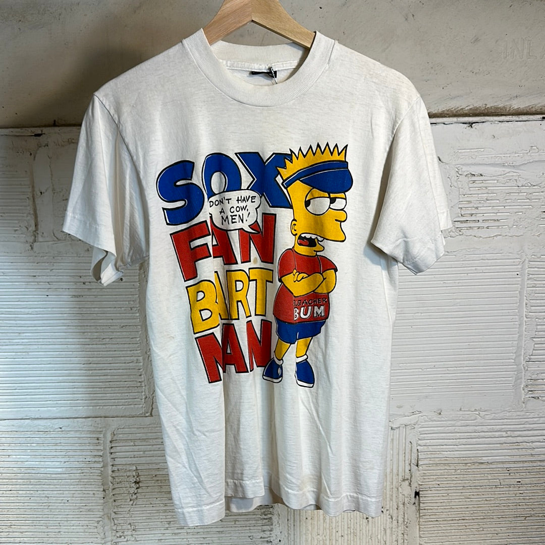 Bootleg Bart Simpson Sox Fan Bart Man White Tee Sz M