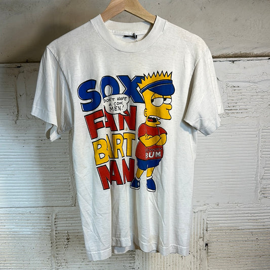 Bootleg Bart Simpson Sox Fan Bart Man White Tee Sz M