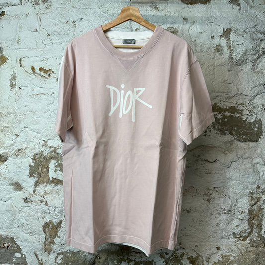 Dior Stussy Logo T-shirt Washed Pink Sz XXL