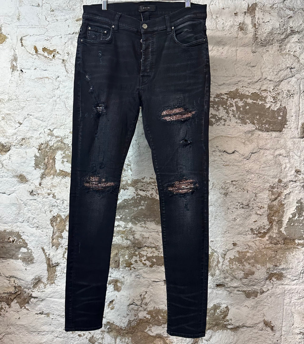 Amiri MX1 Brown Paisley Black Denim Jeans Sz 34